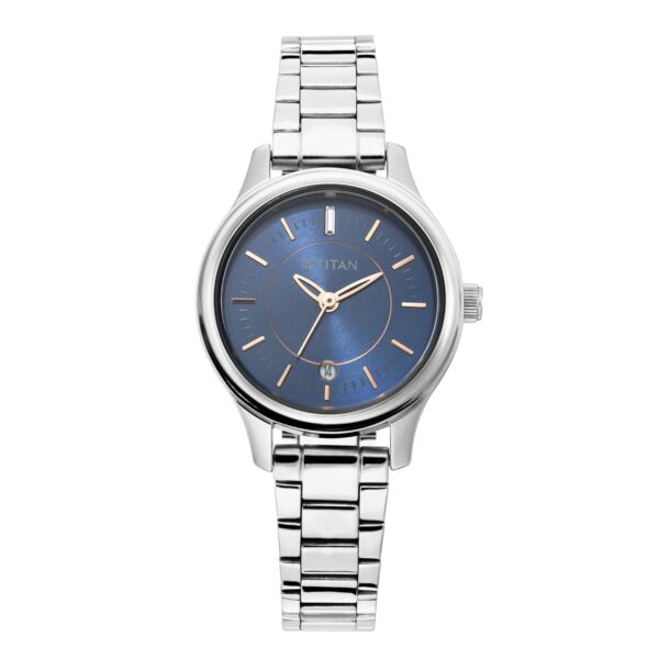 Titan Karishma Quartz Analog with Date Midnight Blue Dial Silver Metal Strap Watch for Women - NT2638SM01