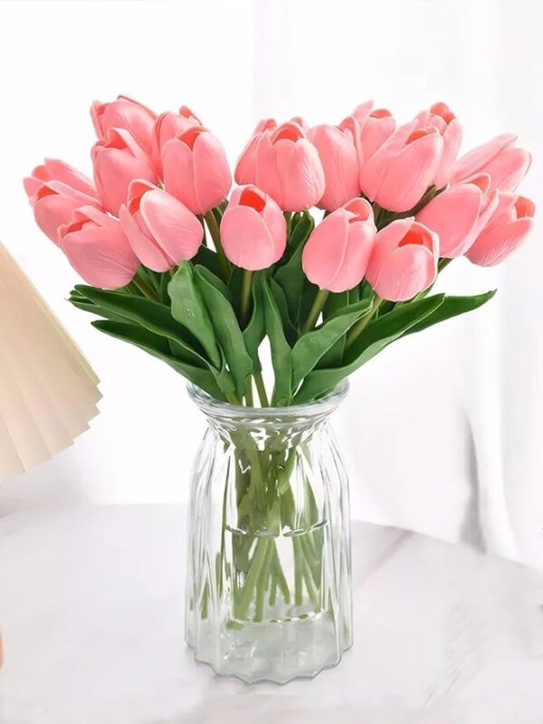 TIED RIBBONS 5 Pcs Artificial Tulip Flowers Bunches for Vase (Pink, 34 Cm)